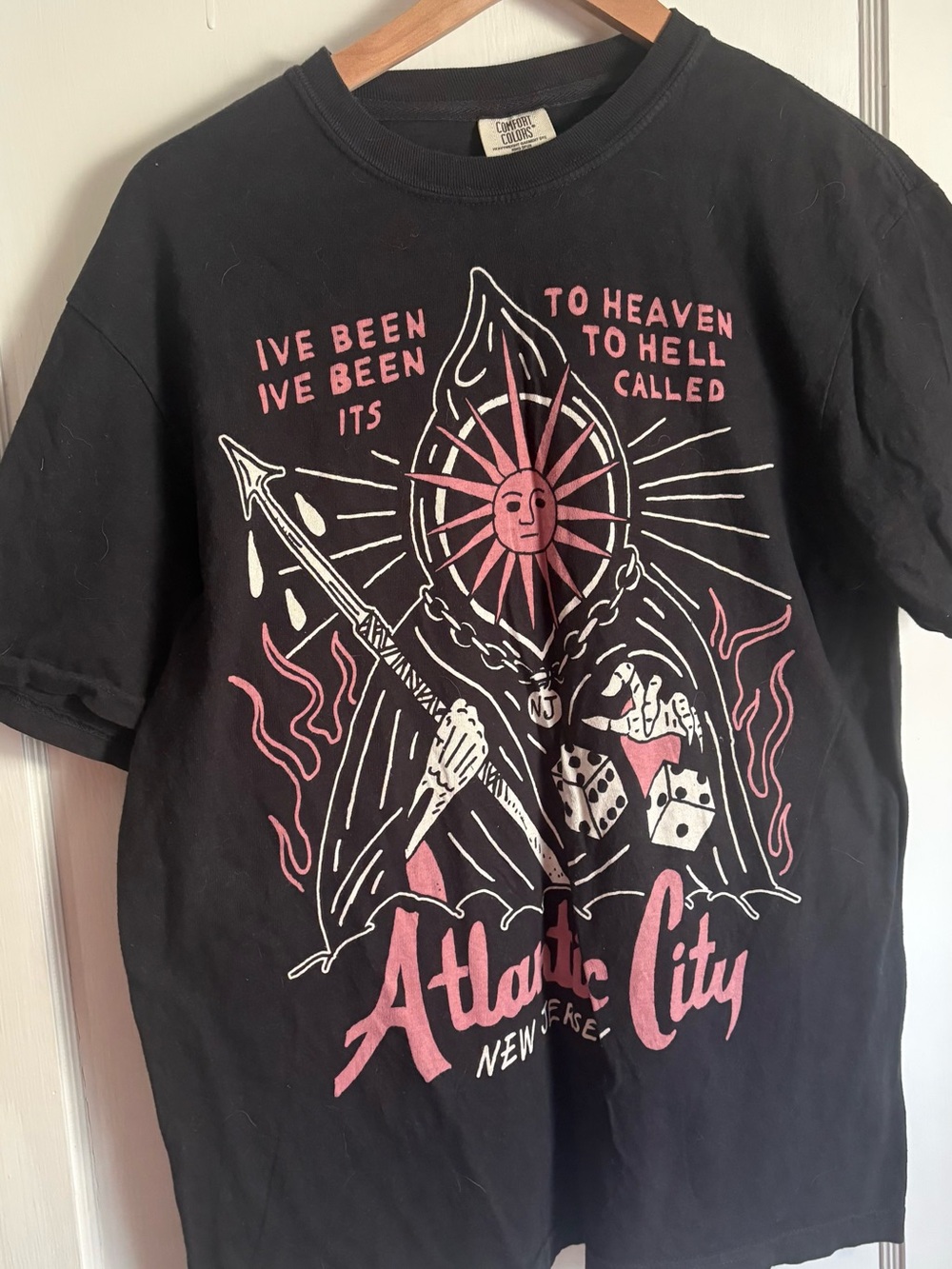 Comfort Colors Black  Atlantic City Graphic Tee with Pink & White Print